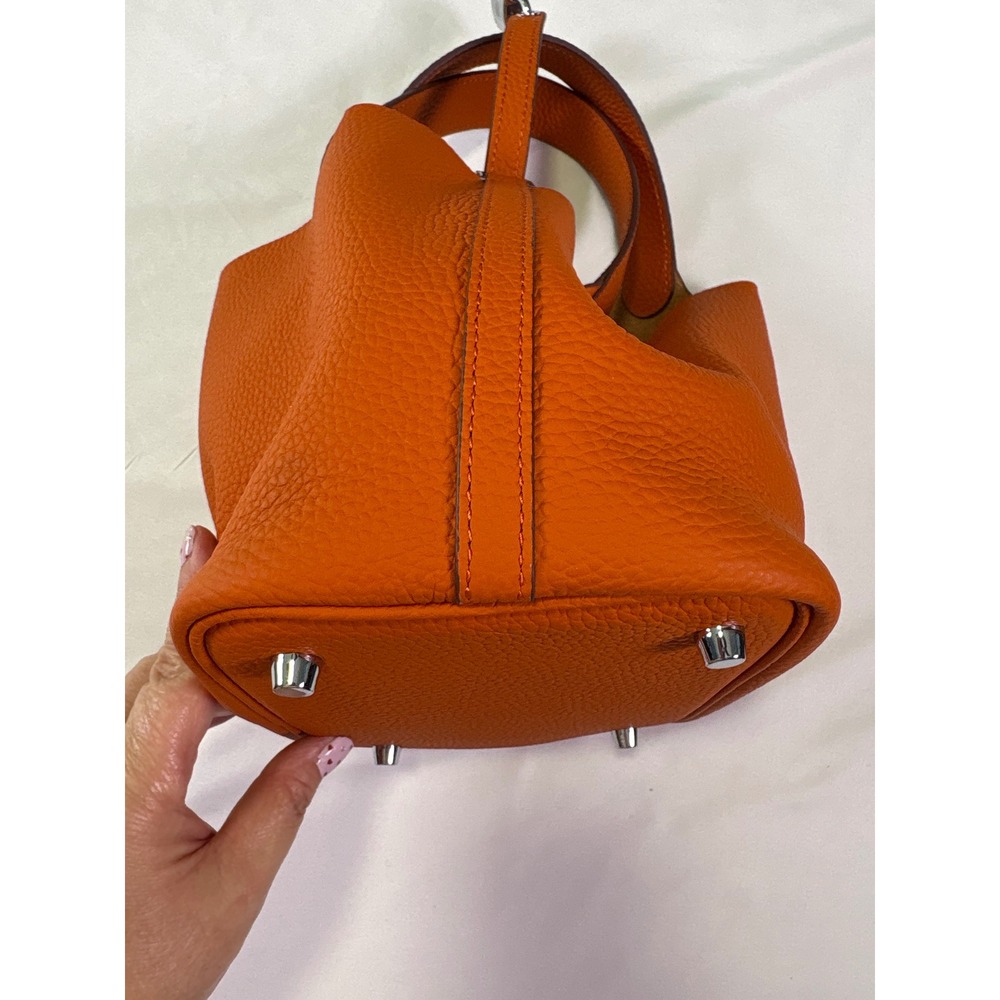 Tiffany & Fred Paris Bucket Bag Small Orange Leather Quiet Luxury Bold Old Money - Picture 8 of 14